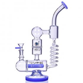 Tezcatlipoca - Lookah? - 13" Coil Perc to Honeycomb Perc Bong - Milky Blue New