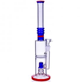 The America - 16" Dual Perc Cylinder Base Bong - Blueish Red New