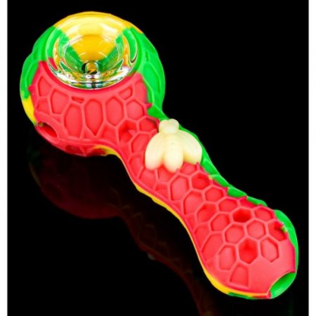 Stratus - 4" Silicone Hand Pipe With Honey Comb Design - Rasta New