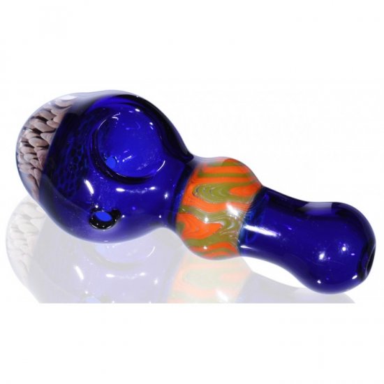 4.5\" Flower Head Zig Zag Glass Pipe - Blue New