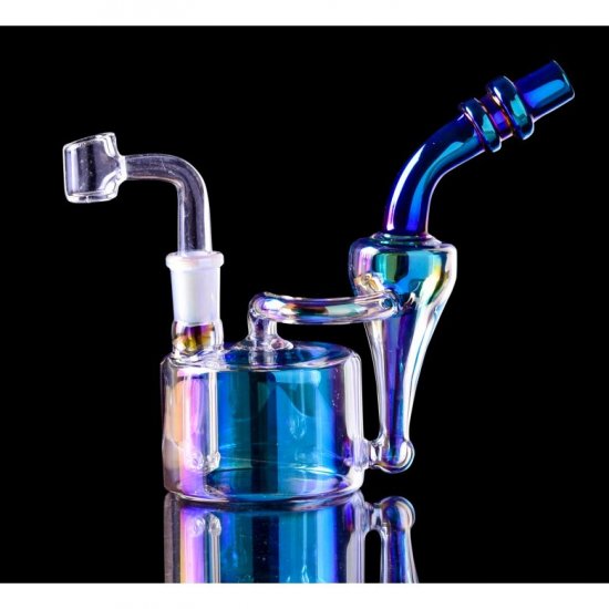 7\" Fumed Recycler Dab Rig with Bowl and Banger - Titled Neck - Rainbow New