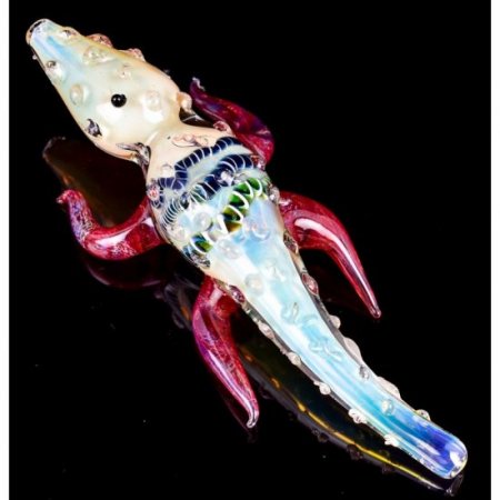 Smoking Lizard - 6" Animal Glass pipe - Silver Fumed New