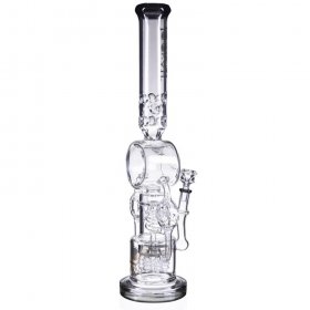 Smokenator - Lookah Platinum Design Series Bong - 20" Platinum Donut Recycler Bong With Spiral Percs - Black Ice New