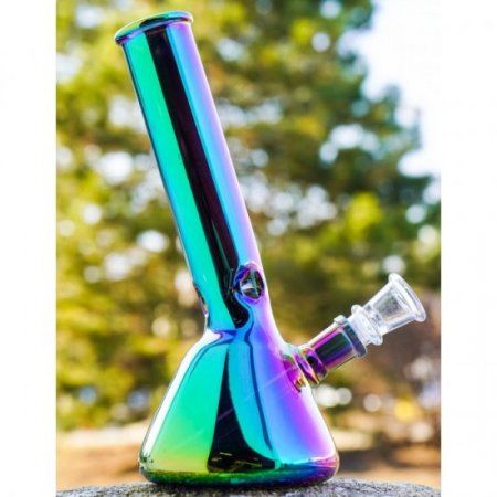 The Spotlight - 8" Tilted Neck Iridescent Beaker Bong - Rainbow New