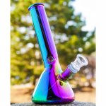 The Spotlight - 8" Tilted Neck Iridescent Beaker Bong - Rainbow New