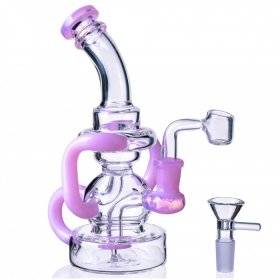 8" 3 Arm Mini Recycler Dab Rig - 14mm Male Bowl and Banger - Pink New