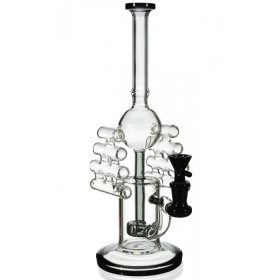 The Invader - 12" Ash Black Bong with Deep Well Injection Perc to Dual Ripper Tubes New