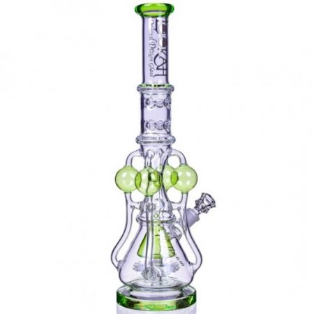 The Amazonian Trophy - LOOKAH PLATINUM SERIES - 19" SMOKING BONG WITH 4 CIRCULAR CHAMBER RECYCLER AND SPRINKLER MUSHROOM PERC - Clear Green New