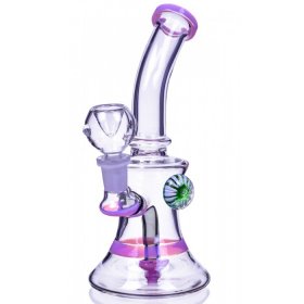 Smoke Hour - 8" Tilted Neck Showerhead Perc Bong w/ Marble Flower - Pink New