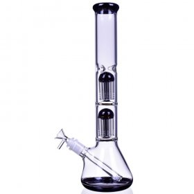 17" Double Tree Perc 16 Arm Bong with Down Stem and Matching Bowl - Black New