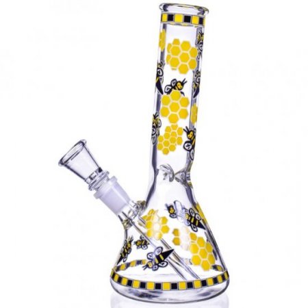 The Swarm - 8" Glow In The Dark Honeycomb Beaker Bong - Yellow/Black New