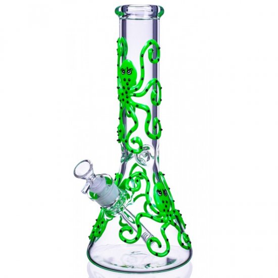 Smokey Octopus - 13\" Glow In The Dark Beaker Bong - Green New