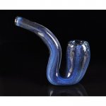 5" Fritted Striped Sherlock Glass Hand Pipe Fumed - Aqua Blue New