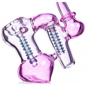 7" Girly Double Chamber Glass Bubbler - Pink New