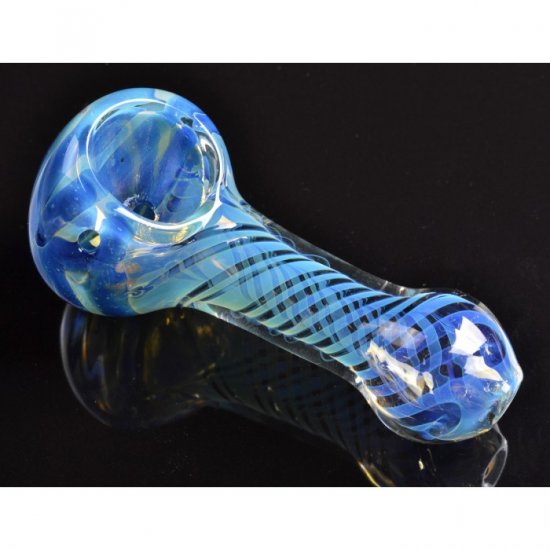 3.5\" Swirled Fritt Color Changing Spoon Glass Pipe - Aqua Blue New