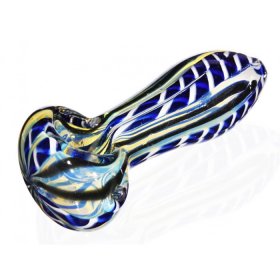 3.5" Rodded Skeleton Striped Glass Hand Pipe - Blue New