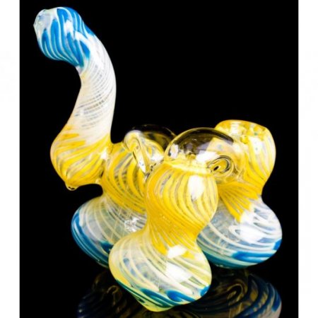 Smoke Triplets - 8" Triple Chamber Golden Fumed Side By Side Bubbler New