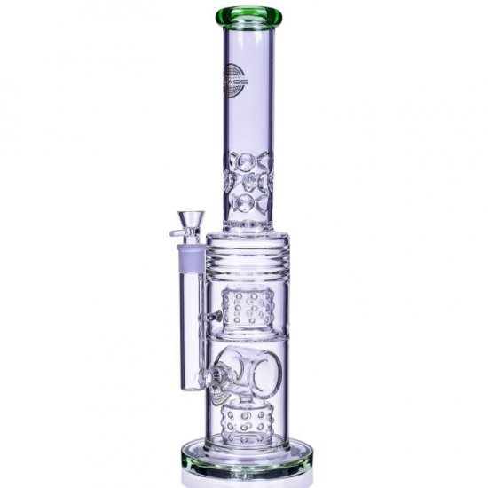 The Wicked Tower - On Point Glass - 18\" Straight Swiss to Donut Perc Bong - Ice Green New