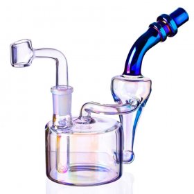 7" Fumed Recycler Dab Rig with Bowl and Banger - Titled Neck - Rainbow New