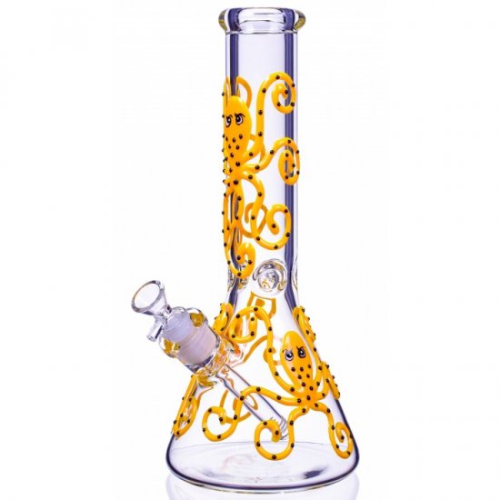 Smokey Octopus - 13\" Glow In The Dark Beaker Bong - Yellow New