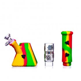 SMOKE PYRAMID - 11" STRATUS PYRAMID SILICONE BONG WITH 19MM DOWN STEM AND 14MM BOWL - RASTA New