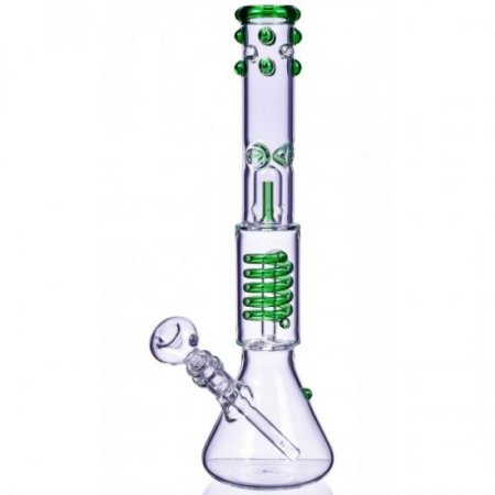 Nucleus - 14" Inline to Coil Perc Beaker Bong - Green New