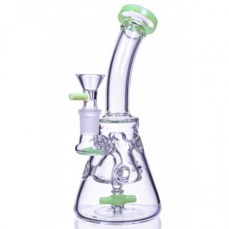 8" Titled Propeller Perc Fabegg Base Bong - Green New