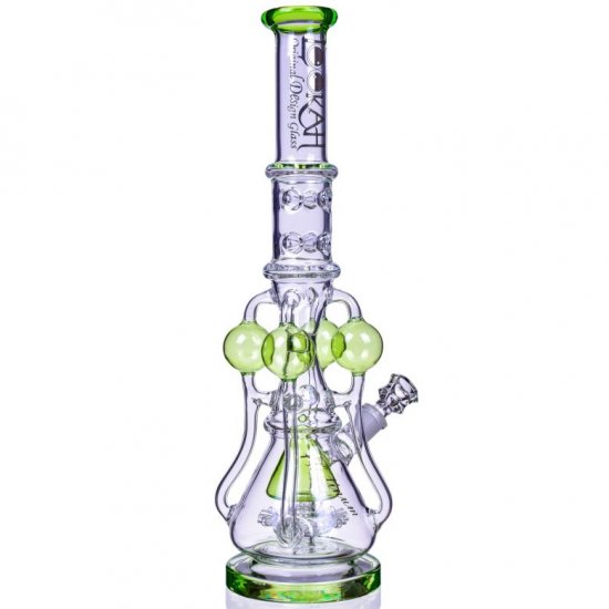 The Amazonian Trophy - LOOKAH PLATINUM SERIES - 19\" SMOKING BONG WITH 4 CIRCULAR CHAMBER RECYCLER AND SPRINKLER MUSHROOM PERC - Clear Green New