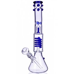 14" Coil Bong With Beaker Bottom Water Pipe - Marble Accents - Blue New