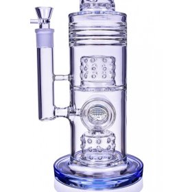 The Wicked Tower - On Point Glass - 18" Straight Swiss to Donut Perc Bong - Ice Blue New