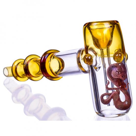 King Cobra - 7.5\" Tripe Ringed Hammer Bubbler - Amber New