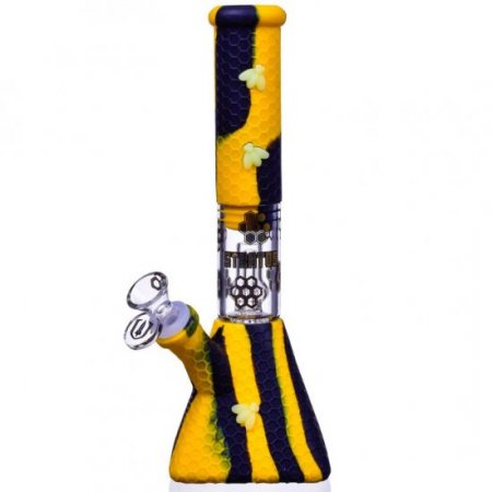 SMOKE PYRAMID - 11" STRATUS PYRAMID SILICONE BONG WITH 19MM DOWN STEM AND 14MM BOWL - Blackish Yellow New