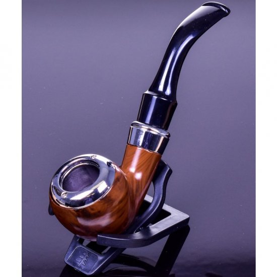6\" Nirvana Series Wooden Pipe - Smooth Brown with Chrome New