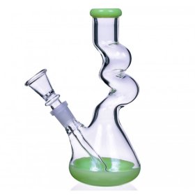 Curved Neck Double Zong Bong Water Pipe - Slime Green New
