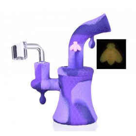 8" Glow In The Dark Bee On The Silicone Bong With 14mm Banger - Purple New