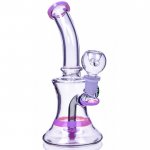 Smoke Hour - 8" Tilted Neck Showerhead Perc Bong w/ Marble Flower - Pink New