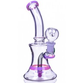 Smoke Hour - 8" Tilted Neck Showerhead Perc Bong w/ Marble Flower - Pink New