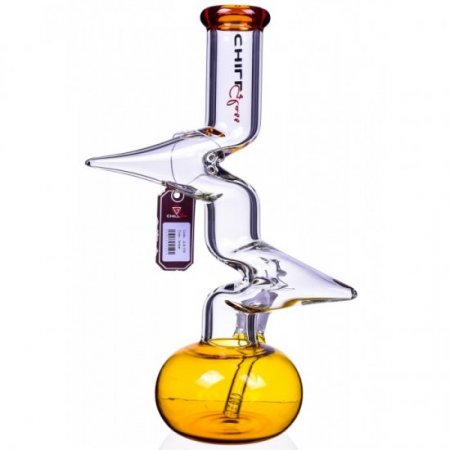 Chill Glass 15" Double Zong Bong w/ Down Stem and 14mm Dry Bowl - Amber New