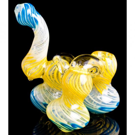 Smoke Triplets - 8\" Triple Chamber Golden Fumed Side By Side Bubbler New