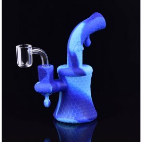 8" Glow In The Dark Bee On The Silicone Bong With 14mm Banger - Aqua Blue New