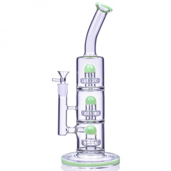 The Defender - 14\" Triple Inline Showerhead Bong - American Green New