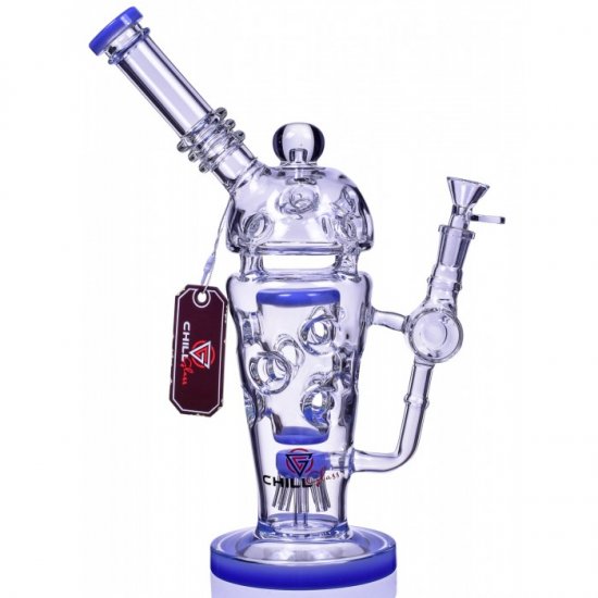 SmokeCup Trophy - ChillGlass - 13\" Royalty Cone Sprinkler Perc Bong - Blue New