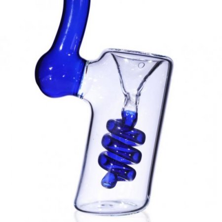 7" Glass Coiled Bubbler With Curved Mouth End - Blue New