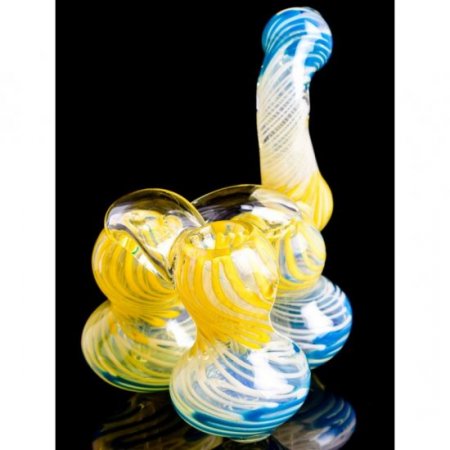 Smoke Triplets - 8" Triple Chamber Golden Fumed Side By Side Bubbler New