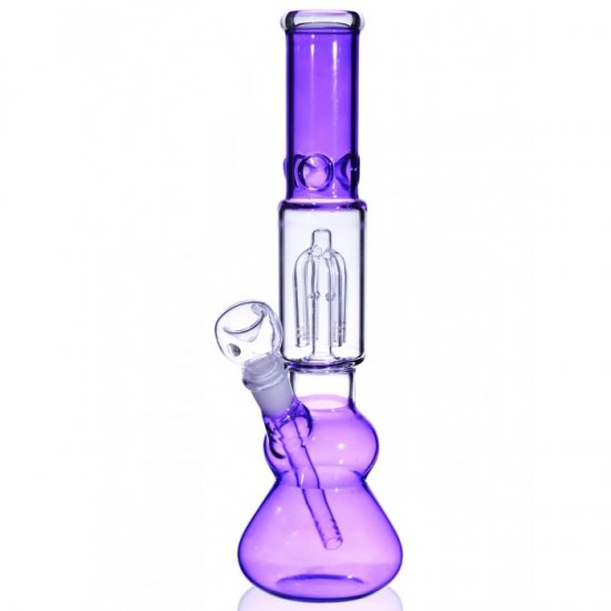 12\" Slotted 4 Arm Tree Perc Glass Bong Water Pipe - Girly Hot Purple Bong New