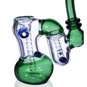 7" Double Chamber Glass Bubbler - Green New