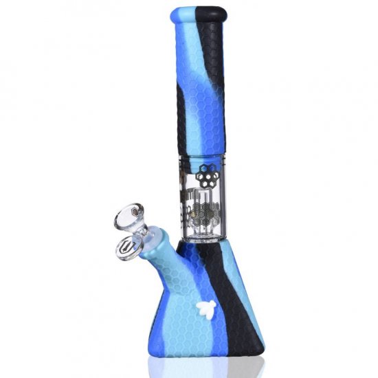 Smoke Pyramid - 11\" Stratus Pyramid Blue Silicone bong with 19mm down stem and 14mm bowl New