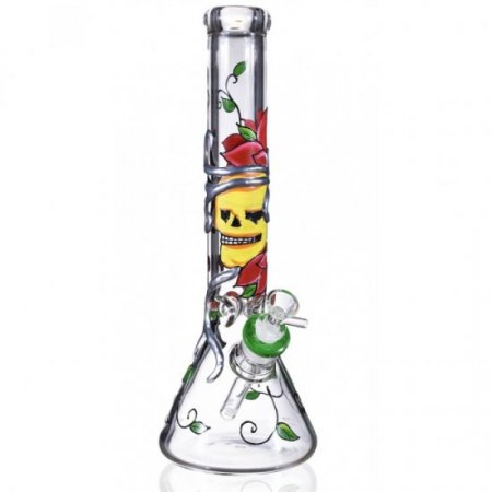 Happy Skull - 15" Bong with Hand Painted 'Sugar Skull' New