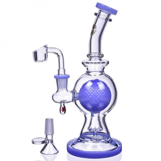 SpikeyBall Smoke - On Point Glass - 10\" Tilted Spherical Matrix Perc Bong - Blue New