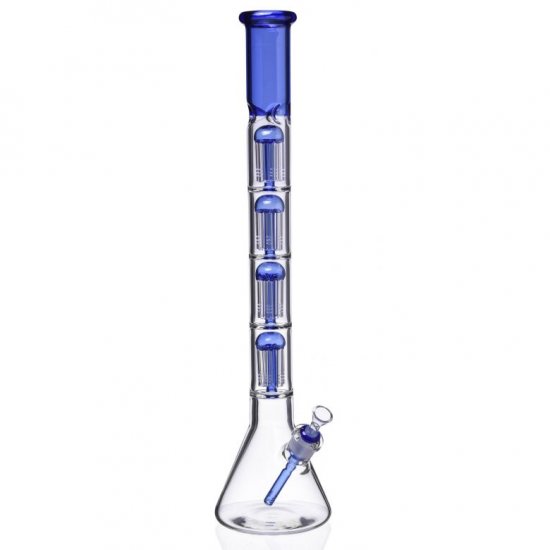 2 Foot Bong Quad Tree Perc Bong with A Matching Down Stem and A Bowl - Blue New